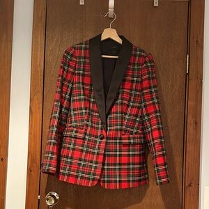 J. Crew Parke Red Tartan Blazer with Black Satin Lapel - size 4